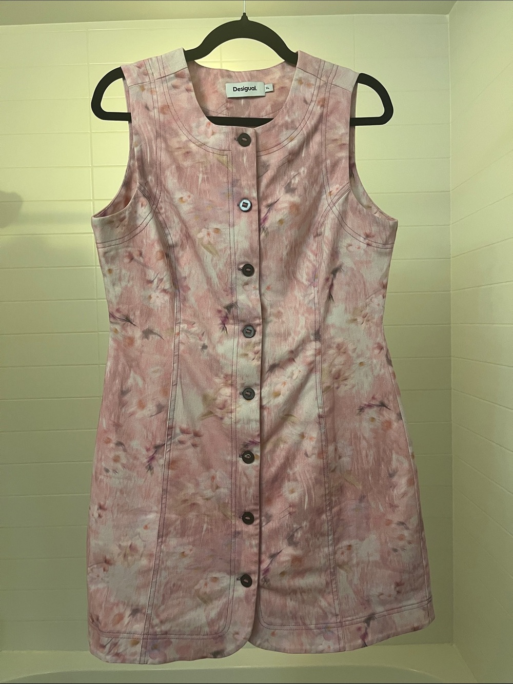 Desigual Pink Floral Button-Front Sleeveless Mini Dress